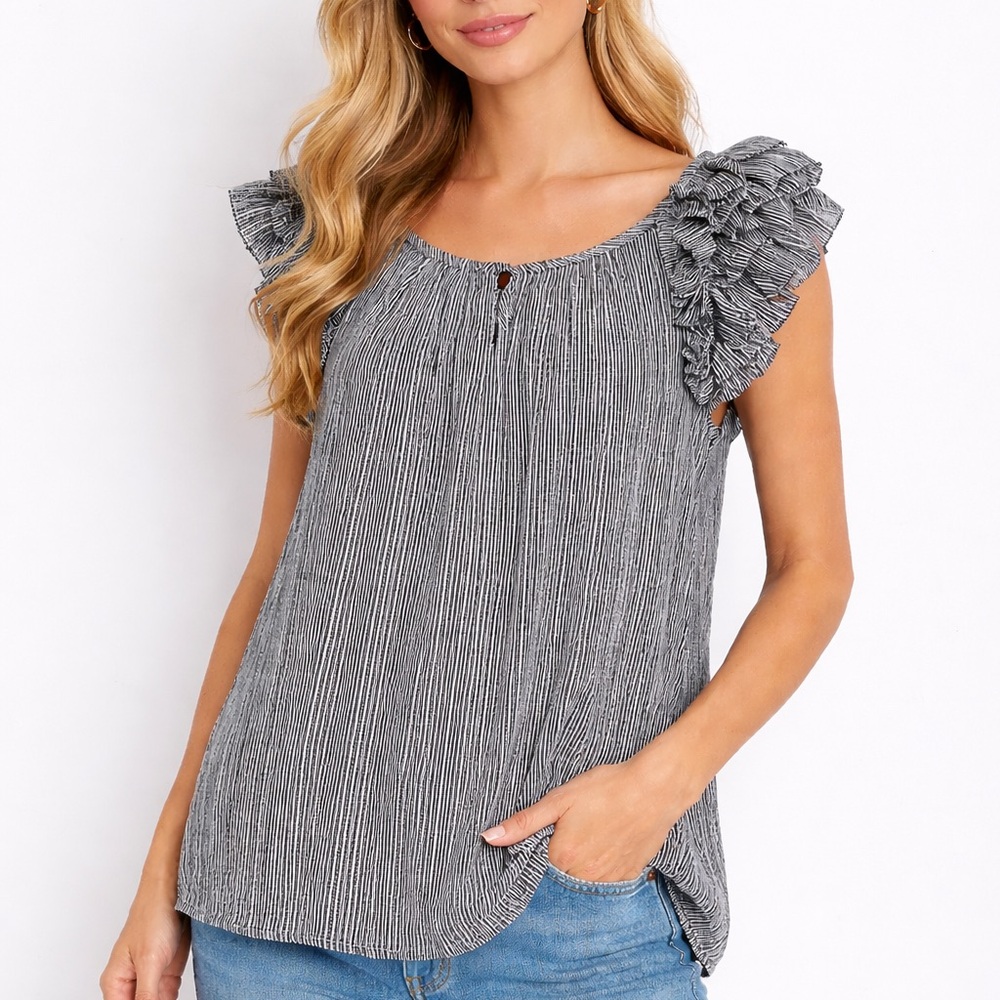 Banana Republic Charcoal Ruffle Sleeve Blouse